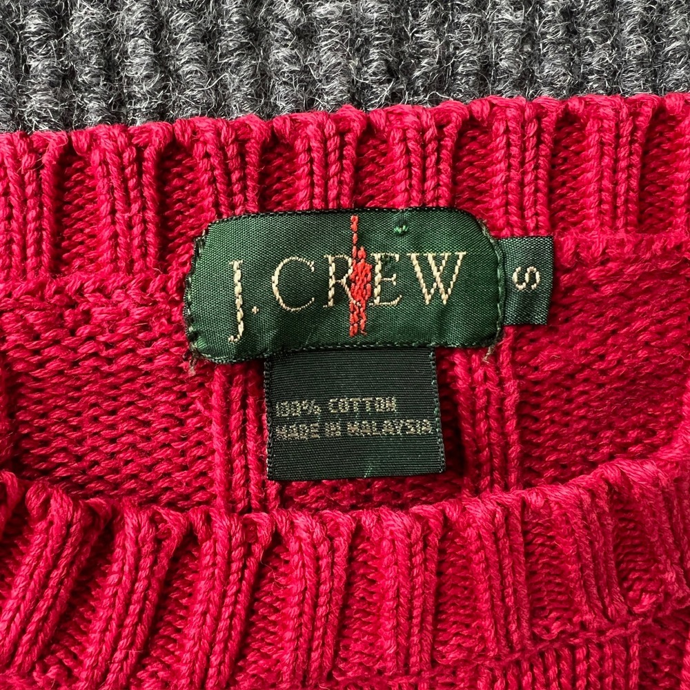 VTG J. Crew Oarsman Men's Small Red Cable Knit Cotton Crewneck Sweater Ribbed - Picture 8 of 9